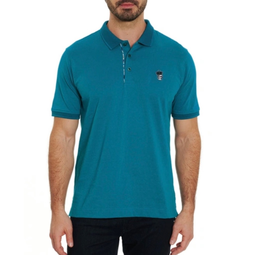 ROBERT GRAHAM Men’s Dark Teal LUCIFER Polo Shirt Skull Crown Cotton Jersey 2XL